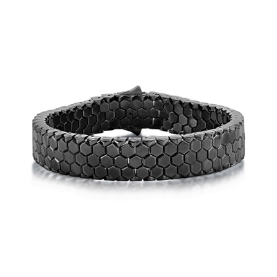 Stainless Steel Polished Honey Comb Design Bracelet - Black Plated