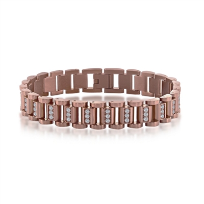 Stainless Steel Linked CZ Bracelet - Copper Plating