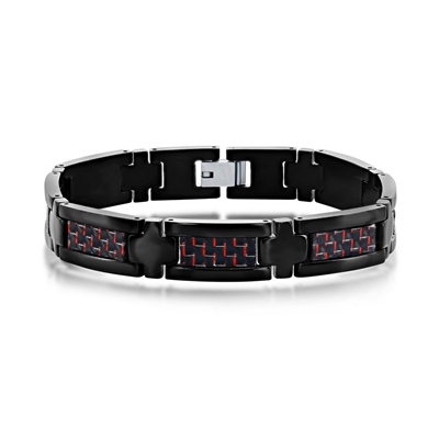 Stainless Steel Carbon Fiber Bracelet - Black & Red