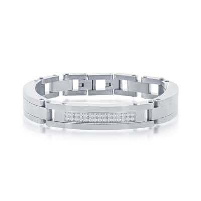 Stainless Steel Micro Pave CZ ID Link Bracelet