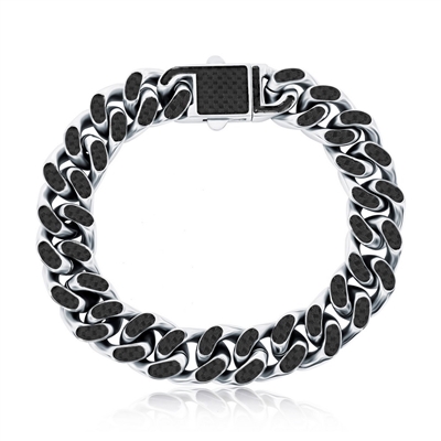Stainless Steel Black Carbon Fiber Heavy Cuban Bracelet
