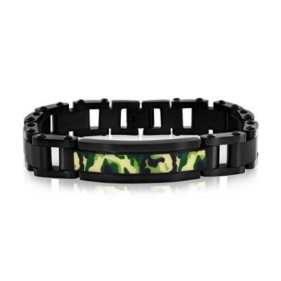 Stainless Steel Camo ID Bracelet - Black Plated