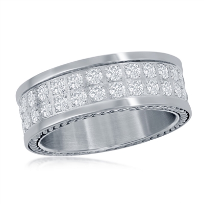 Stainless Steel Double Row CZ Polished Eternity Band