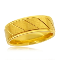 Stainless Steel Brushed and Polished Gold Diagnal Stripe Ring