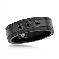 Stainless Steel Black CZ Band Ring - Black plated