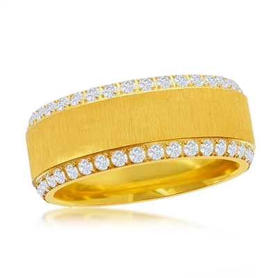 Stainless Steel Double Row CZ Eternity Satin Band Ring - Gold Plated