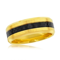 Stainless Steel Black Carbon Fiber Ring - Gold Plated