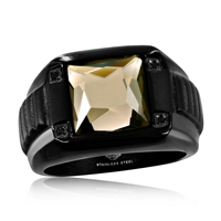 Stainless Steel Square Black CZ Ring - Gray Spinel