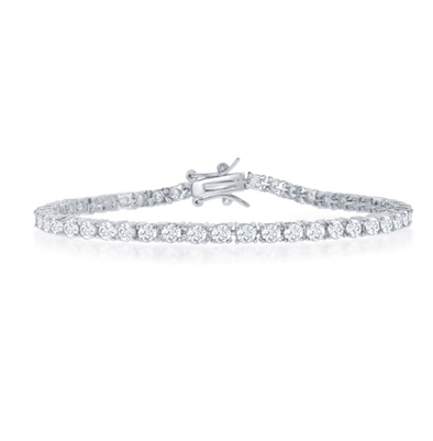 Sterling Silver 3mm Prong-Set Round CZ Tennis Bracelet