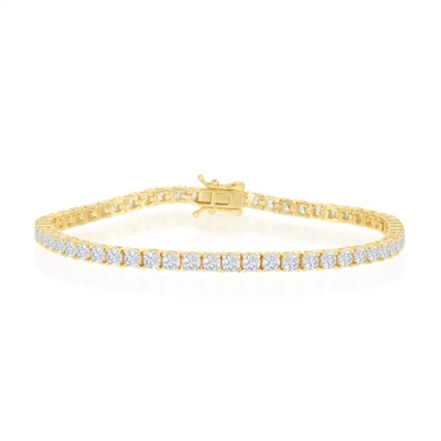 Sterling Silver 3mm Prong-Set Round CZ Tennis Bracelet - Gold Plated