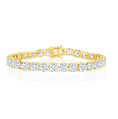Sterling Silver 6mm Prong-Set Round CZ Tennis Bracelet - Gold Plated