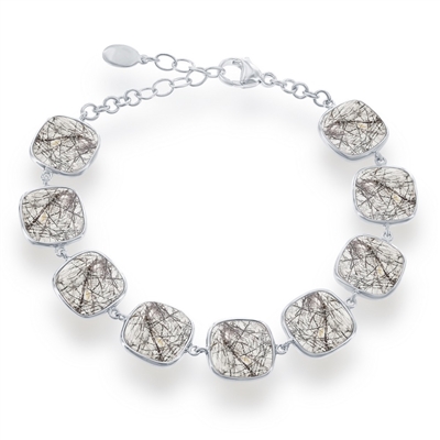 Sterling Silver Square Black Rutilated Quartz Bracelet