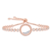 Sterling Silver Floating White CZ in a Disc Bezel-Set CZ Adjustable Bolo Bracelet - Rose Gold Plated