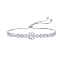 Sterling Silver Round CZ Halo Bezel-Set CZ Adjustable Bolo Bracelet