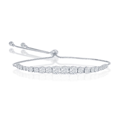 Sterling Silver Round Graduating CZ Bolo Tennis Bracelet