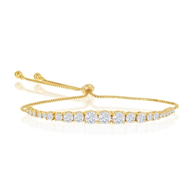 Sterling Silver Round Graduating CZ Bolo Tennis Bracelet - Gold Plated