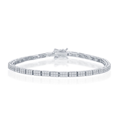 Sterling Silver Micro Pave Double Row Link Bracelet