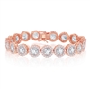 Sterling Silver Round Halo CZ Linked Bracelet - Rose Gold Plated