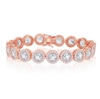 Sterling Silver Round Halo CZ Linked Bracelet - Rose Gold Plated