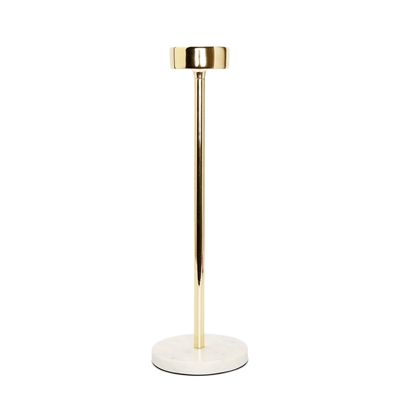 Gold Taper Candle Holder on Marble Base - 14"H