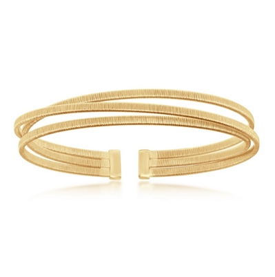 Sterling Silver Triple Wire Designer Bangle, Bonded with 14K Gold Plating