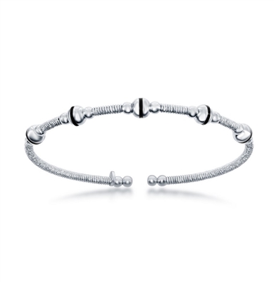 Sterling Silver Beaded Wire Designer Bangle, Bonded with Platinum