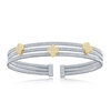 Sterling Silver Flower CZ Design Triple Wire Bangle, Bonded with 14K Gold Plating