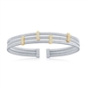 Sterling Silver CZ Bars Triple Wire Bangle, Bonded with 14K Gold Plating