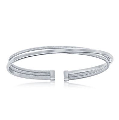 Sterling Silver Polished Wire Bangle, Bonded with Platinum