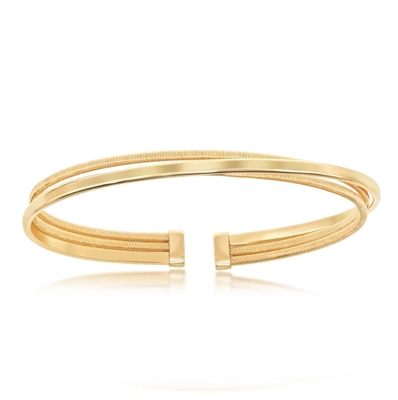 Sterling Silver Polished Wire Bangle, Bonded with 14K Gold Plating