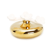 Gold Circular Diffuser With Three White Flowers, "Iris & Rose" Scent