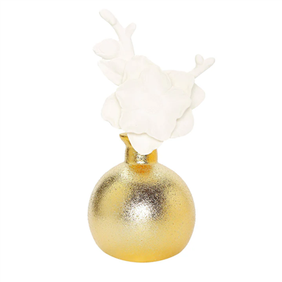 Gold Diffuser Tall White Flower, "Lily Of The Valley" Scent