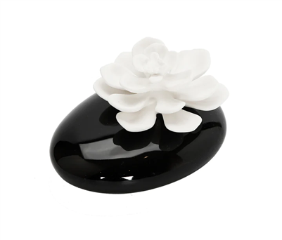 Black Diffuser With White Dimensional Flower, "Iris & Rose"
