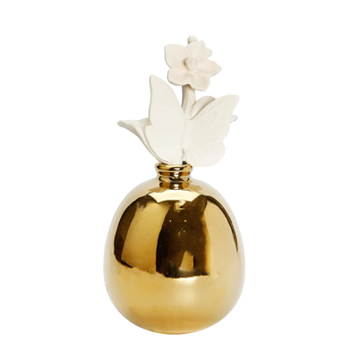Round Polished Gold Diffuser, â€œIris And Roseâ€