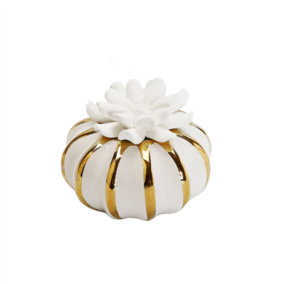 Gold And White Ruffled Diffuser, "Iris And Rose" Scent