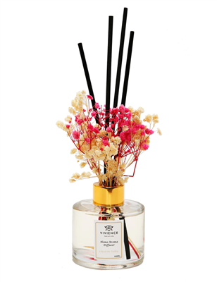 Clear Bottle Diffuser With White And Pink Flowers, "Lily Of The Valley"