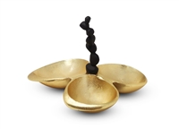 Gold 3 Bowl Relish Dish With Black Handle And Pebble Design