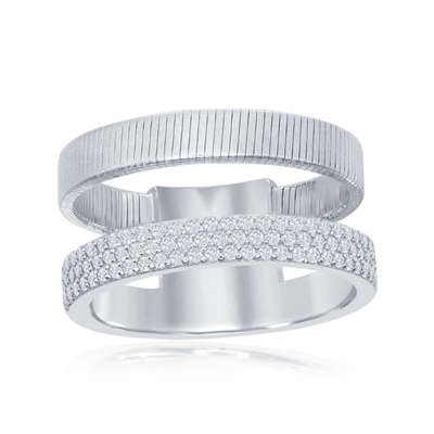 Sterling Silver Designer Ring, Set with CZ, Bonded with Platinium, MADE IN ITALY