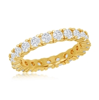 Sterling Silver 3mm CZ Eternity Band Ring - Gold Plated