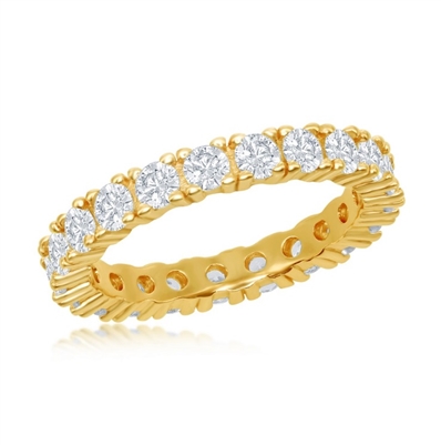 Sterling Silver 3mm CZ Eternity Band Ring - Gold Plated