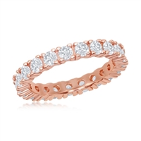 Sterling Silver 3mm CZ Eternity Band Ring - Rose Gold Plated
