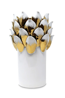 White Vase With Gold And White Petals