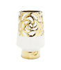 11"H White Ceramic Vase With Gold Design