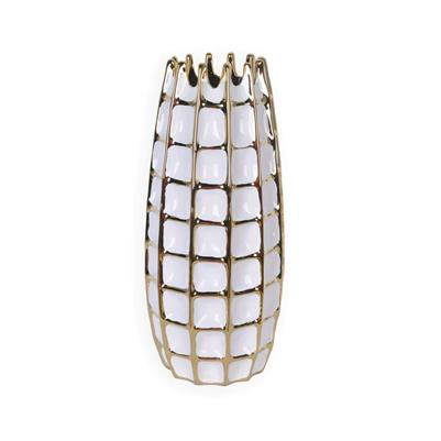 White Vase Gold Square Design 17"H