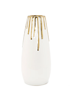 Tall White Vase With Gold Drip Design