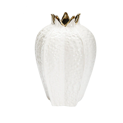 White Vase With Gold Rim 12"H