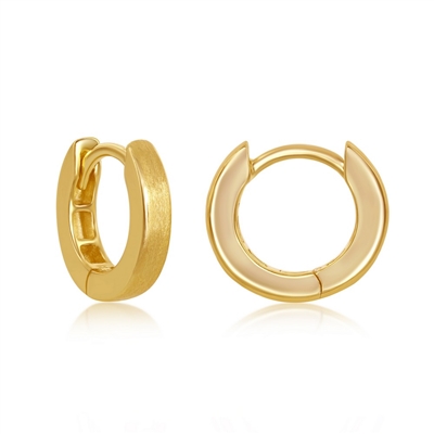 Sterling Silver 3x13mm Huggie Hoop Earrings - Brushed Gold Plated