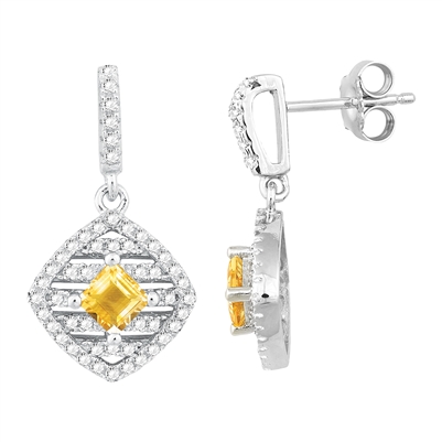 Bellissima Sterling Silver Square Step Citrine Earrings