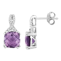 Bellissima Sterling Silver Cushion Amethyst Earrings