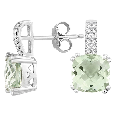 Bellissima Sterling Silver Cushion Green Amethyst Earrings